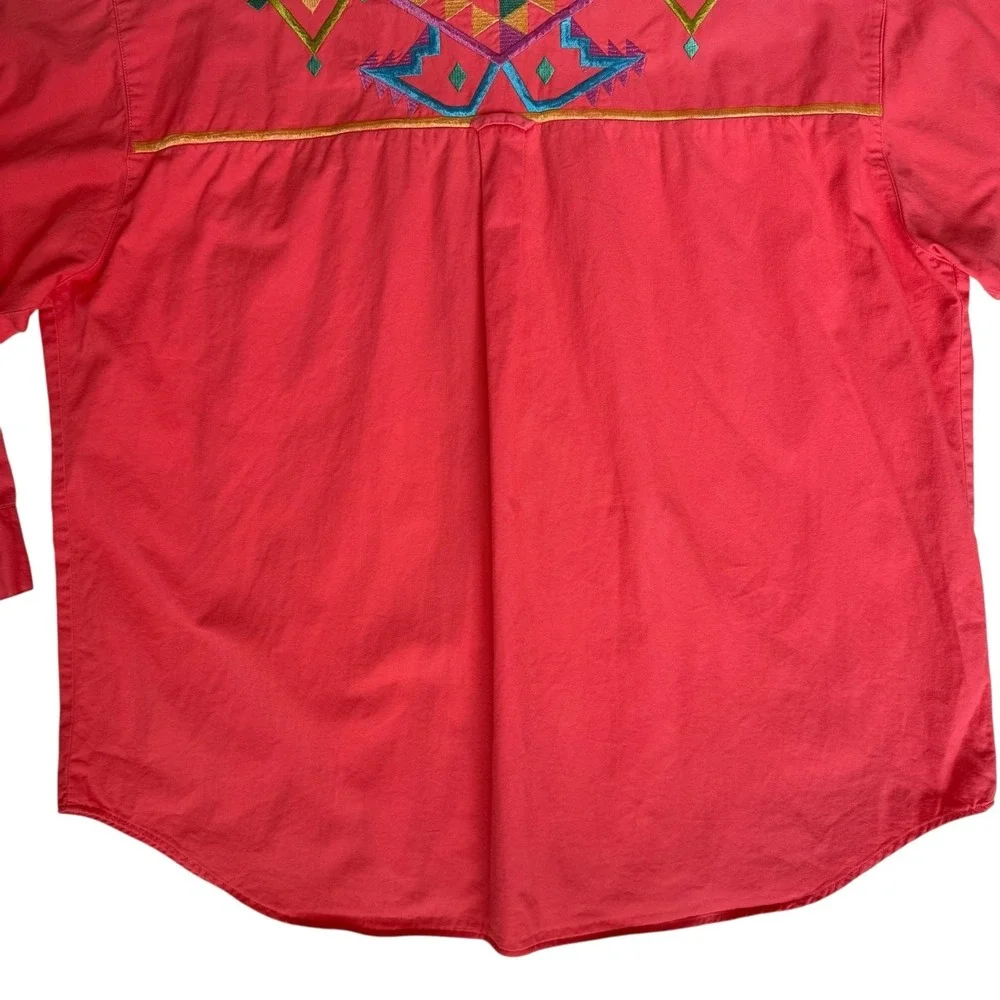 Vtg IB Diffusion Womens Western Shirt Plus 22W Coral Colorful Embroidery Cowgirl